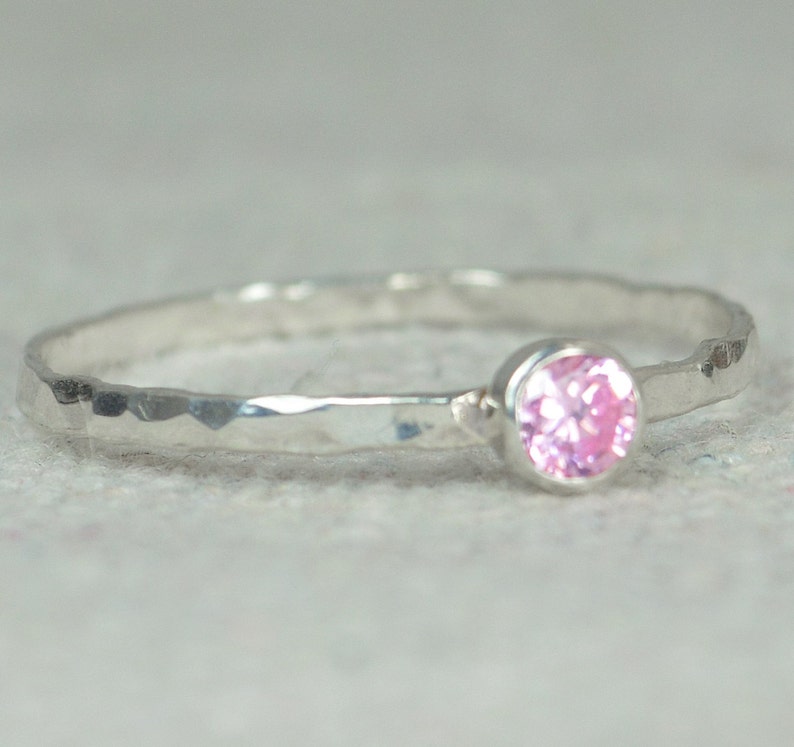 Dainty Pink Tourmaline Ring, Silver, Stackable Rings, Mother's Ring, October Birthstone Ring, Skinny Ring, Birthday Ring, Rustic Silver RIng image 2