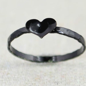 Black Heart Ring, Sterling Silver, Stacking Ring, Personalized Heart Ring, Black Ring, Initial Heart Ring, Initial Ring, BFF Ring, Goth Ring image 1