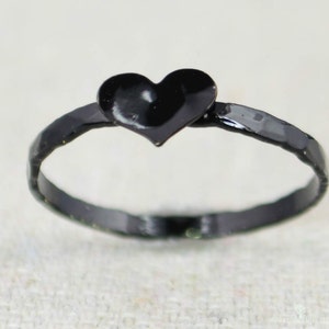 Black Heart Ring, Sterling Silver, Stacking Ring, Personalized Heart Ring, Black Ring, Initial Heart Ring, Initial Ring, BFF Ring, Goth Ring