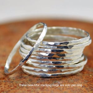 Super Thin Sterling Silver Stackable Rings, Silver Stacking RIng, Silver RIng Dainty Simple Silver Ring, Hammered Silver Ring, Silver Band image 1