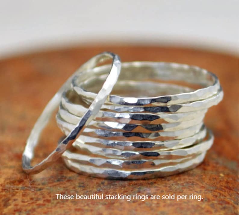 Super Thin Sterling Silver Stackable Rings, Silver Stacking RIng, Silver RIng Dainty Simple Silver Ring, Hammered Silver Ring, Silver Band image 1