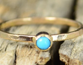 Classic Solid 14k Gold Turquoise Ring, 3mm gold solitaire, solitaire, real gold, December Birthstone, Mothers RIng, Solid gold band, gold