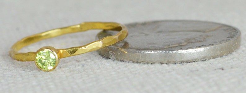 Dainty Gold Peridot Ring Hammered Gold Stackable Rings | Etsy