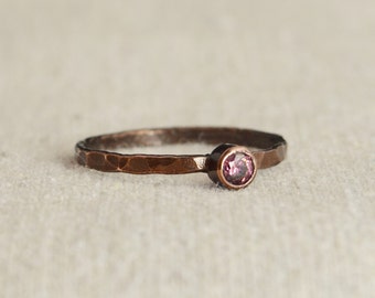 Bronze Copper Alexandrite Ring, Classic Size, Stackable Rings, Mother's Ring, June Birthstone, Copper Jewelry, Solitaire, Pure Copper, Band