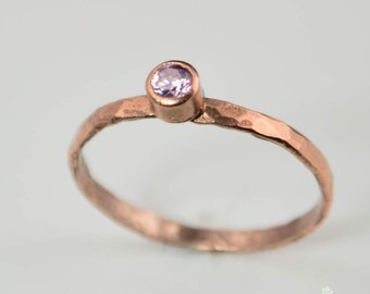 Copper Pink Tourmaline Ring, Classic Size, Stackable Ring, Pink Mother's Ring, October Birthstone Ring, Copper Jewelry, Pink Tourmaline Ring