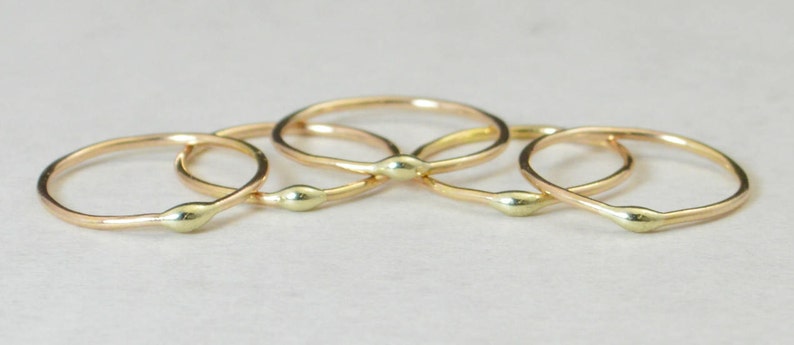 Unique Gold and Solid 18k Gold Dew Drop Stacking Rings 14k image 2