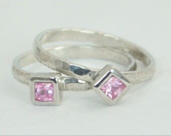 Square Pink Tourmaline Ring, Tourmaline White Gold Ring, Octobers Birthstone Ring, Square Stone Mothers Ring, Square Stone Ring