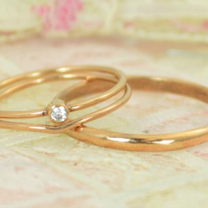 Tiny Diamond Ring Set, Solid 14k Rose Gold Wedding Set, Diamond Stacking Ring, Gold Diamond Ring, April Birthstone, Bridal Set, Diamond image 1
