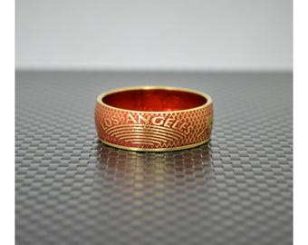 Red Los Angeles Coin Ring, Red Ring, LA Coin Ring, Unusual Ring, Brass Ring, Coin Art, Los Angeles Art, Brass Band Coin Ring, Coin Rings