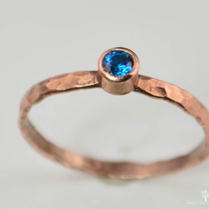 Copper Blue Zircon Ring, Classic Size, Blue Zircon Mother's Ring, Decembers Birthstone Ring, Copper Jewelry, Blue Zircon Ring, Pure Copper image 1