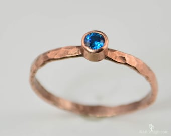 Copper Blue Zircon Ring, Classic Size, Blue Zircon Mother's Ring, Decembers Birthstone Ring, Copper Jewelry, Blue Zircon Ring, Pure Copper