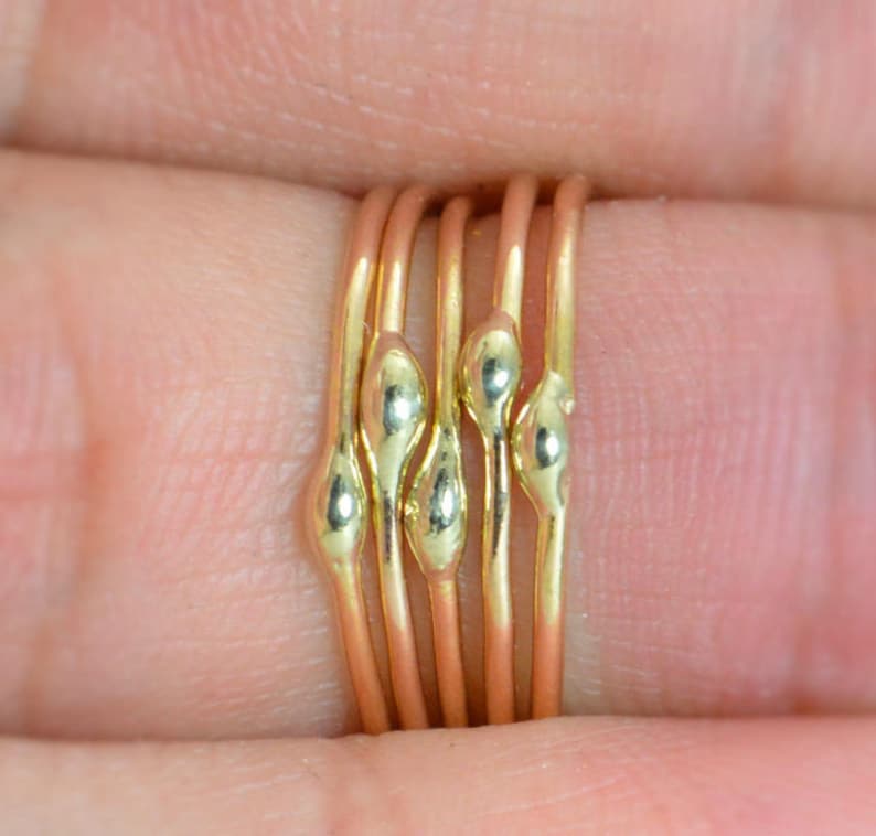 Unique Gold and Solid 18k Gold Dew Drop Stacking Rings 14k image 1