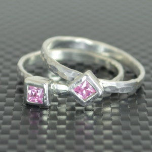 Square Pink Tourmaline Ring, Pink Tourmaline Solitaire, Pink Tourmaline Silver Ring, October Birthstone Ring, Square Stone Mothers Ring image 2