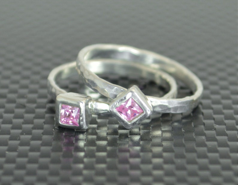 Square Pink Tourmaline Ring, Pink Tourmaline Solitaire, Pink Tourmaline Silver Ring, October Birthstone Ring, Square Stone Mothers Ring image 2