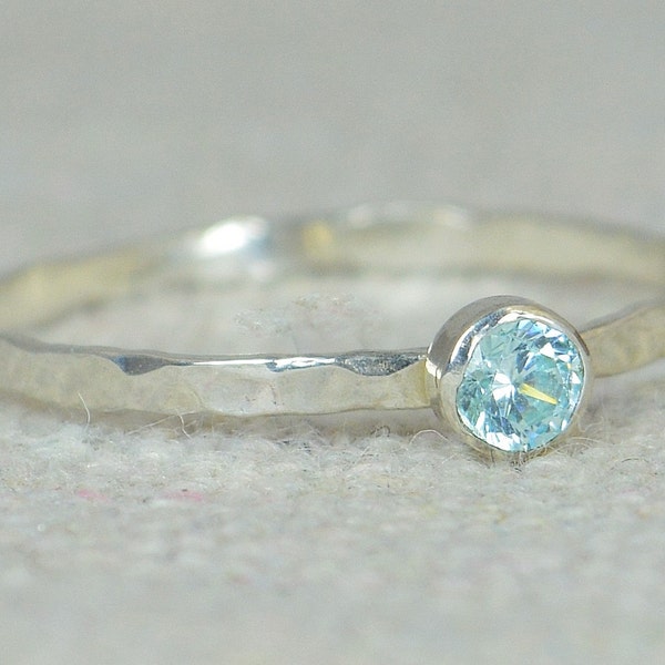 Aquamarine Ring, Dainty Ring, Skinny Ring, March Birthstone, Thin Silver Ring, Stack Ring, Mother's Ring, Mothers Ring, Stacking Ring, Alari