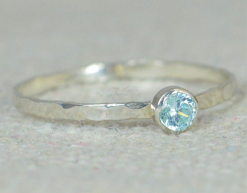 Aquamarine Ring, Dainty Ring, Skinny Ring, March Birthstone, Thin Silver Ring, Stack Ring, Mother's Ring, Mothers Ring, Stacking Ring, Alari image 1