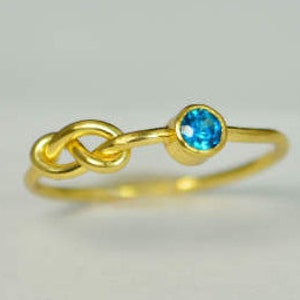 14k Blue Zircon Infinity Ring, 14k Gold Ring, Stackable Rings, Mother's Ring, December Birthstone Ring, Gold Infinity Ring, Gold Knot Ring image 3