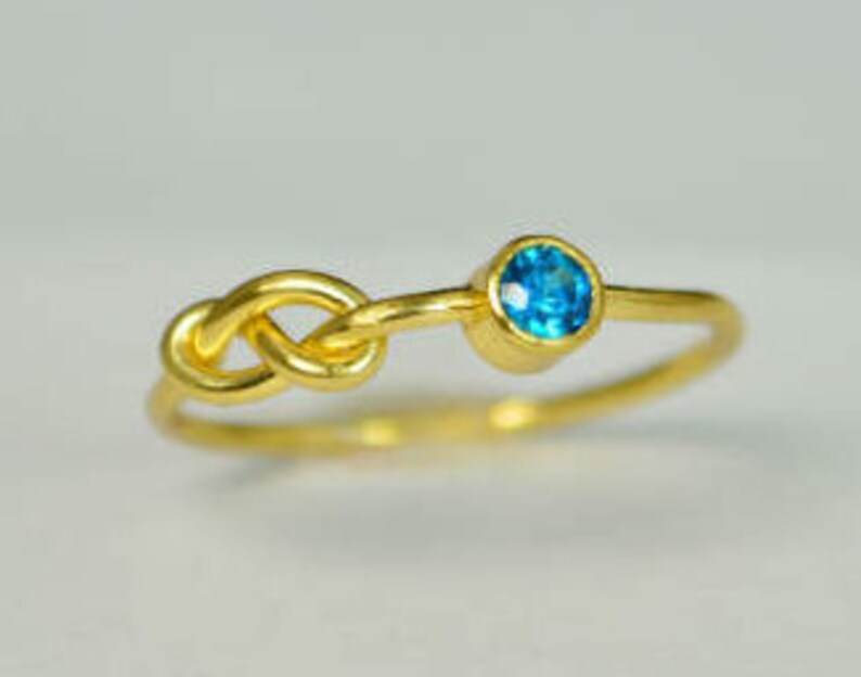 14k Blue Zircon Infinity Ring, 14k Gold Ring, Stackable Rings, Mother's Ring, December Birthstone Ring, Gold Infinity Ring, Gold Knot Ring image 3