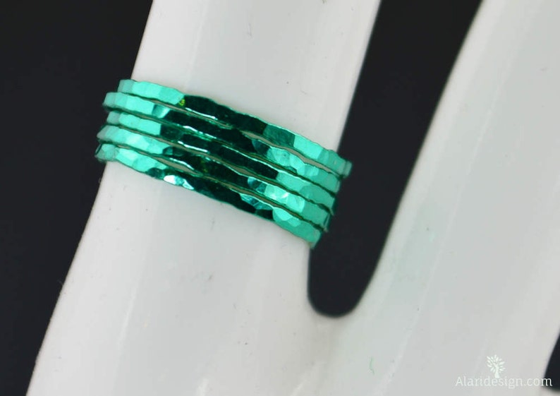 Super Thin Emerald Silver Stackable Rings,Green Ring, Stack Rings, Green Stacking Rings, Green Jewelry, Thin emerald Ring, Emerald Jewelry image 3