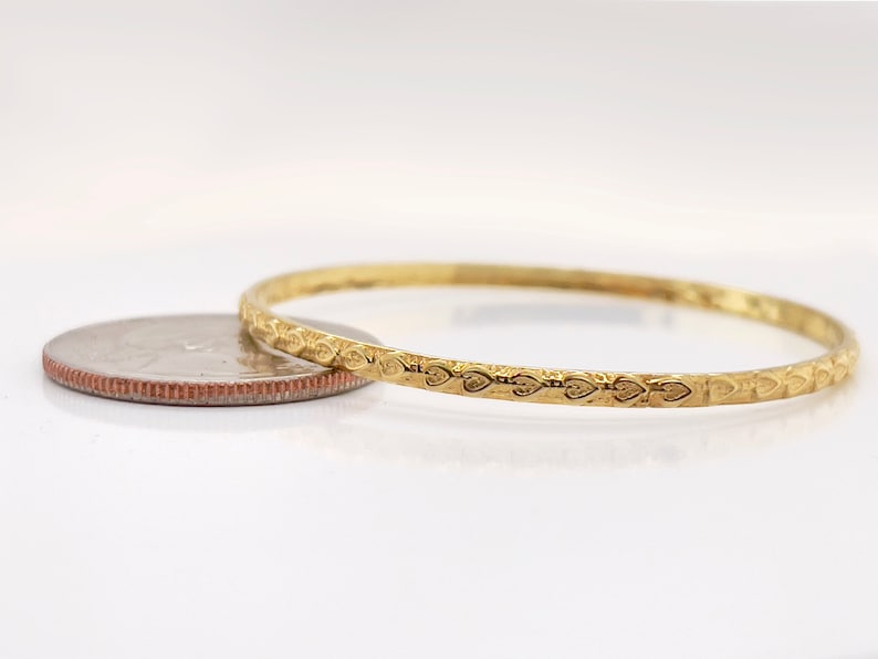 2.5mm Solid Gold Bangle Not Hollow Open Heart Pattern Antique Design Choose 10K, 14K, 18k, or 22k Solid Gold Bangle Bracelet image 4