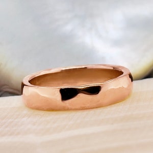 4mm Wide Rose Solid Gold Hammered Wedding Band, Choose 10k, 14k, or 18k Rose Gold, Rustic Wedding Ring, Heavy Rose Gold Ring, Free Engraving image 2