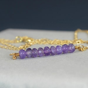 Amethyst Necklace, Gem Bar, Dainty 14k Gold Fill, Sterling Silver, Rose Gold,Purple Necklace, Faceted Amethyst, Bar Necklace, Gold image 3