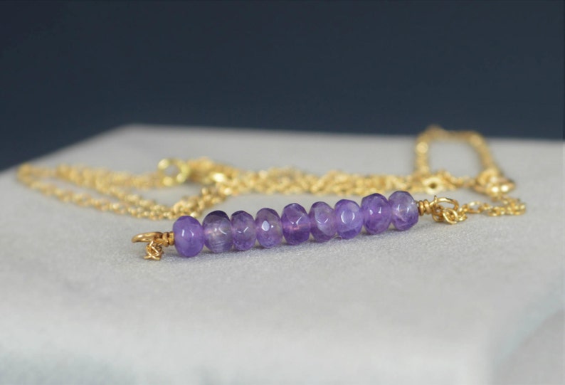 Amethyst Necklace, Gem Bar, Dainty 14k Gold Fill, Sterling Silver, Rose Gold,Purple Necklace, Faceted Amethyst, Bar Necklace, Gold image 3