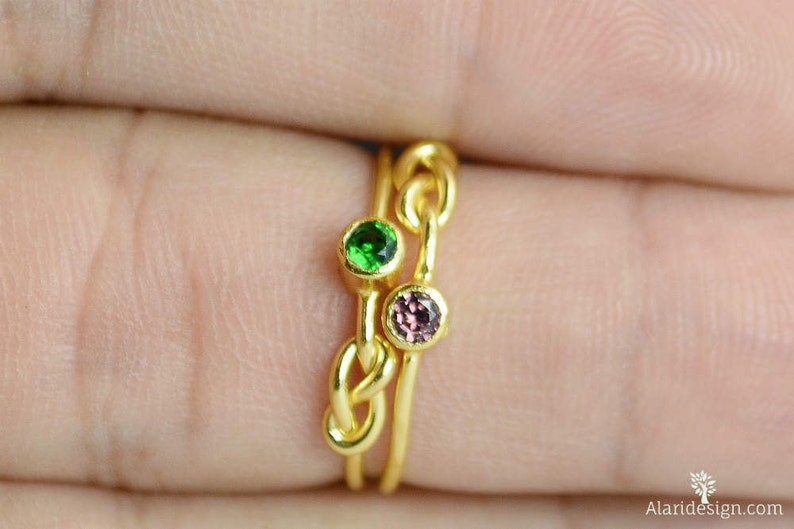 Emerald Infinity Ring, Gold Filled Ring, Stackable Rings, Mother's Ring, May Birthstone, Gold Infinity Ring, Gold Knot Ring image 2