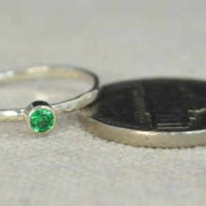 Classic Sterling Silver Emerald Ring, 3mm Silver Solitaire, Solitaire, Silver Jewelry, May Birthstone, Mothers Ring, Silver Band image 3