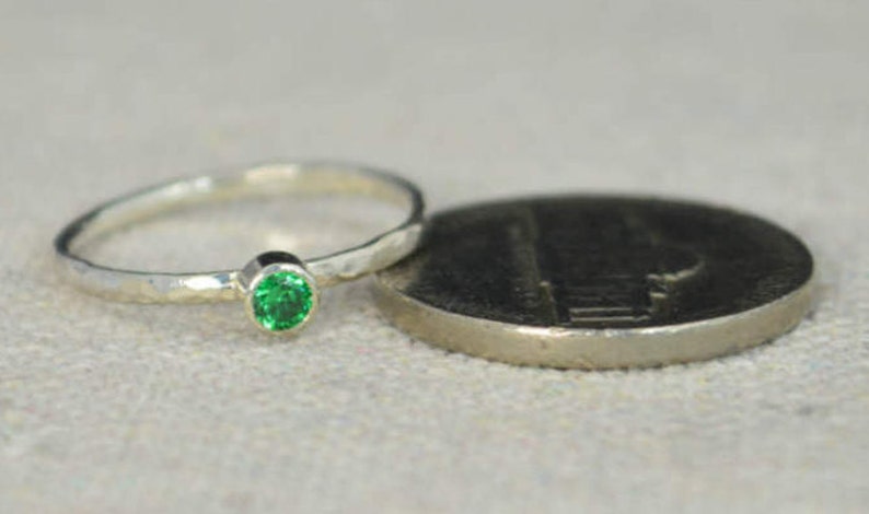 Classic Sterling Silver Emerald Ring, 3mm Silver Solitaire, Solitaire, Silver Jewelry, May Birthstone, Mothers Ring, Silver Band image 3