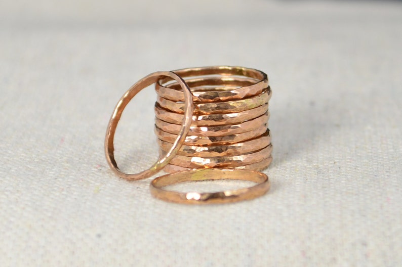 Classic Rose Gold Stackable Rings 14k Rose Gold Filled, Stacking Rings, Stack Rings, Simple Gold Ring, Hammered Gold Rings, Rose Gold Band image 3