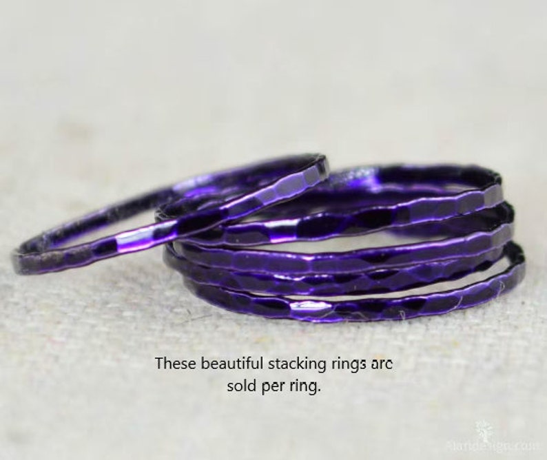 Super Thin Violet Silver Stackable Rings,Purple Ring,Purple Stacking Rings,Purple Jewelry, Thin Violet Ring, Purple Accessory, Violet Ring image 1