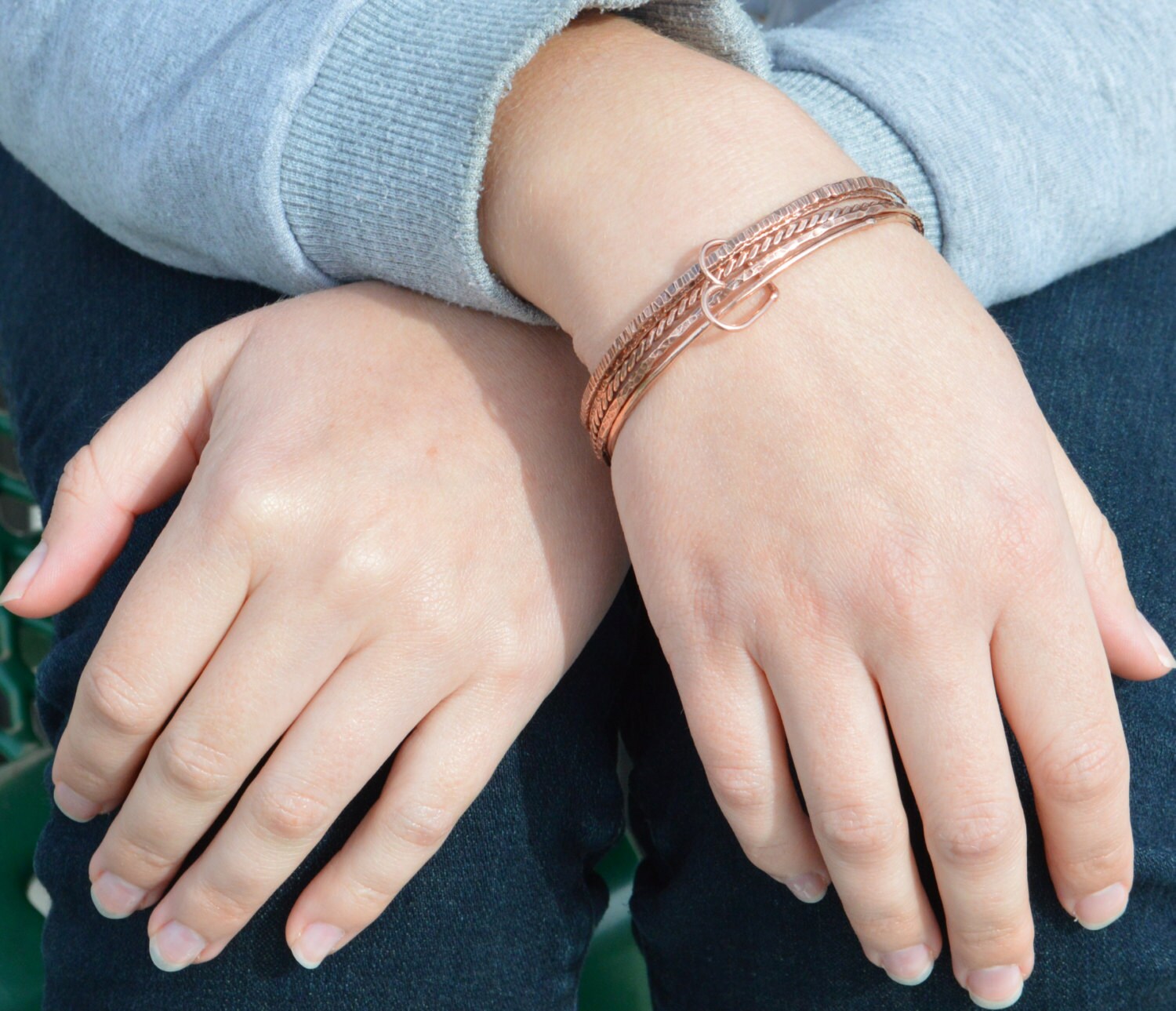 Set of 5 Thin Copper Bangles Thin Bangle Stacking Bangles Pure