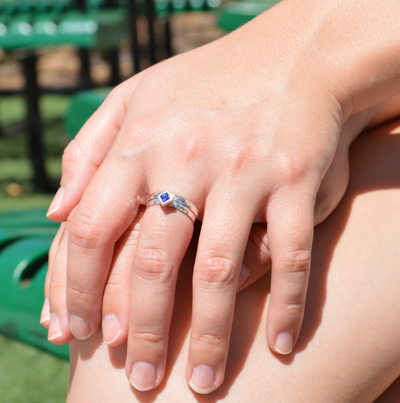 Square Sapphire Ring, Sapphire Solitaire, Sapphire Silver Ring, September Birthstone Ring, Square Stone Mothers Ring, Square Stone Ring image 1