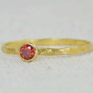 Dainty Gold Filled Garnet Ring, Hammered Gold, Stackable Rings, Mother's Ring, January Birthstone Ring, Skinny Ring, Birthday Ring, Garnet image 1