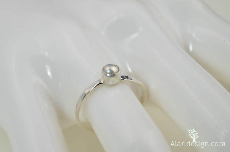 Small Silver Pearl Ring, Pure Pearl Ring, Mothers Ring, Pearl Jewelry, Natural Pearl, June Birthstone Ring, White Pearl Ring image 2