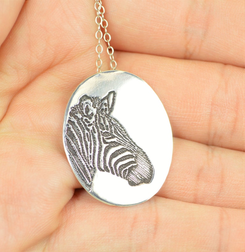 Zebra Pendant, Zebra Necklace, Silver Zebra Necklace, Animal Necklace, Zebra Jewelry, Zebra, Zebra Jewelry Set, Zebra Sterling Pendant image 2