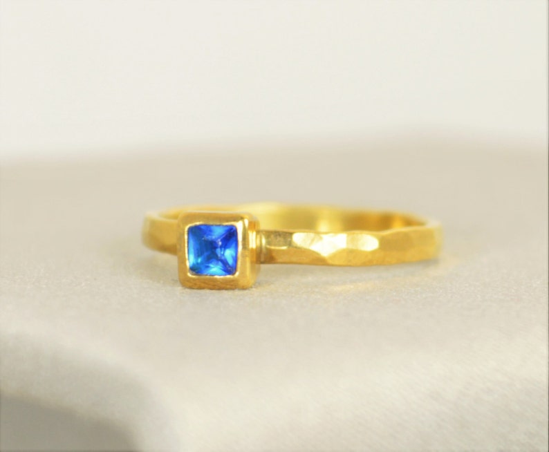 Square Zircon Ring, Blue Zircon Gold Ring, December Birthstone Ring, Square Stone Mothers Ring, Square Stone Ring image 2