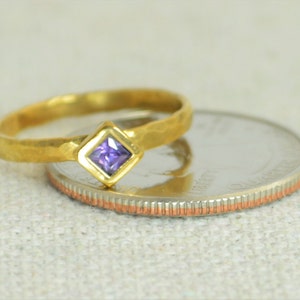 Square Amethyst Ring, Amethyst Solitaire, Gold Filled Amethyst Ring, February Birthstone, Square Stone Mothers Ring, Gold Square Stone Ring image 4