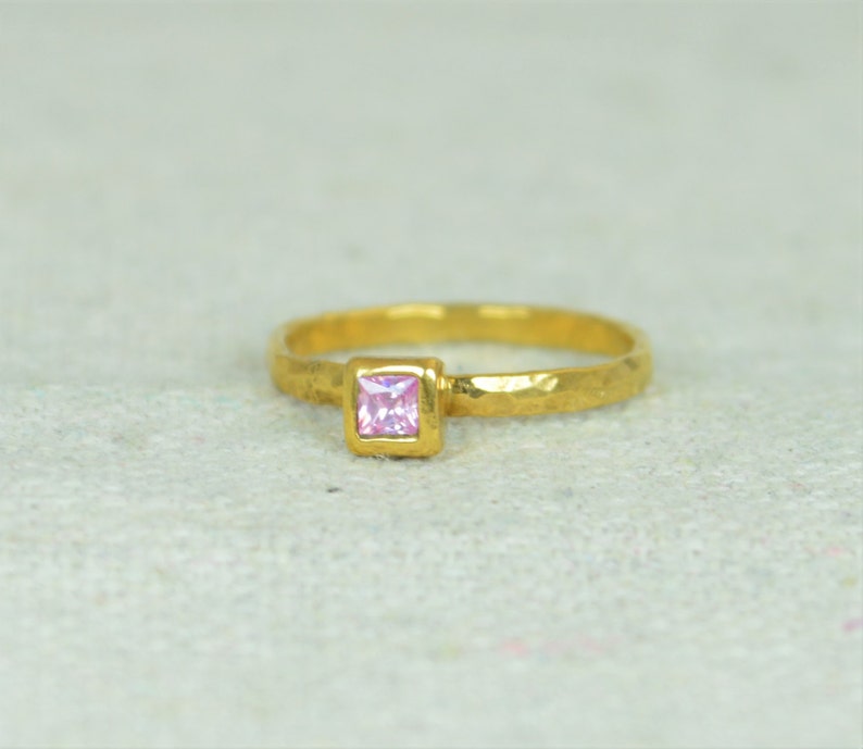 Square Pink Tourmaline Ring, Gold Filled Tourmaline Ring, October Birthstone Ring, Square Stone Mothers Ring, Square Stone Ring, Gold Ring image 2