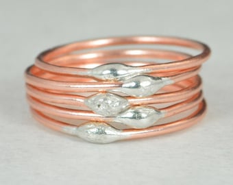 Unique Copper Stacking Ring(s), Bimetal Ring, Hippie Ring, Copper Boho Ring, unique rings for her, Dew Drop Rings, Thin Ring, bohemian rings