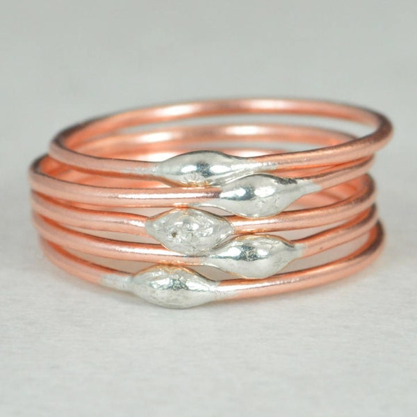 Unique Copper Stacking Ring(s), Bimetal Ring, Hippie Ring, Copper Boho Ring, unique rings for her, Dew Drop Rings, Thin Ring, bohemian rings