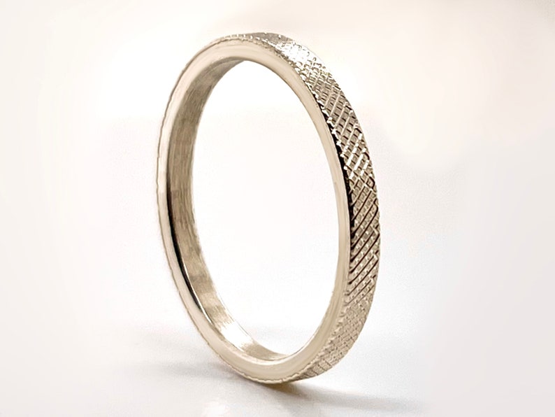 2mm White Gold Ring Florentine FInish 10k, 14k, 18k, Solid Gold, 2mm White Gold Band, Minimal Wedding Ring, Real gold, Simple wedding band image 3