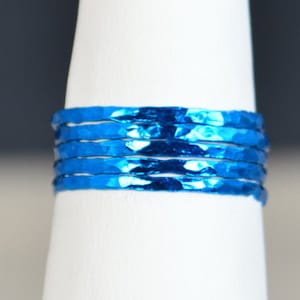 Super Thin Turquoise Silver Stackable Rings Blue Ring Thin image 2