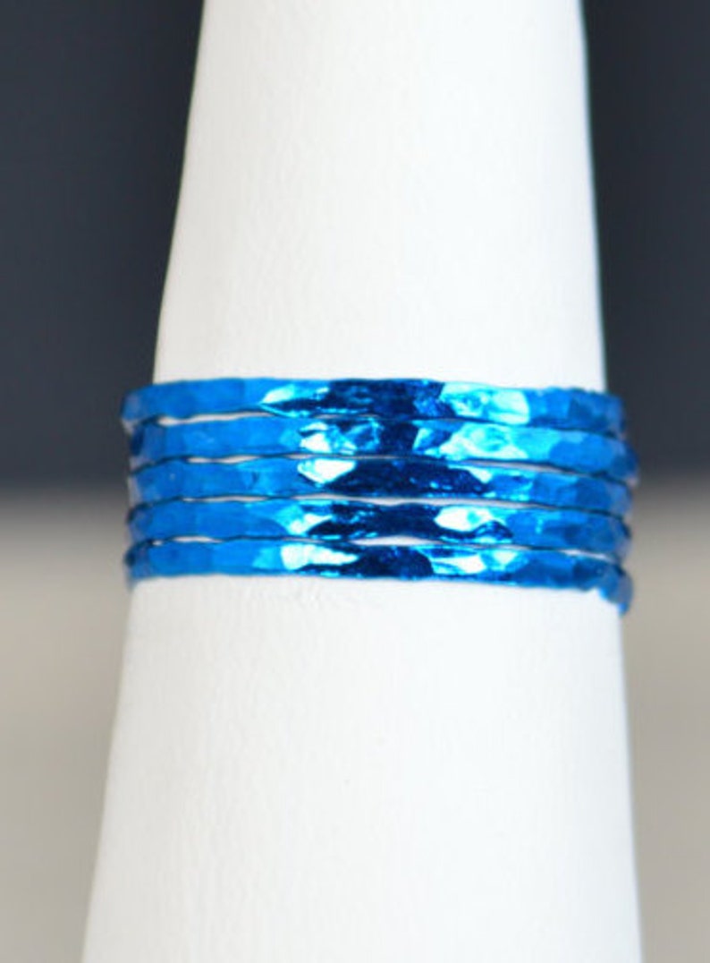 Super Thin Turquoise Silver Stackable Rings Blue Ring Thin image 2