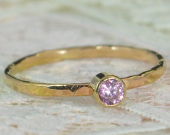 Pink Tourmaline Engagement Ring, 14k Gold, Pink Tourmaline Wedding Ring Set, Rustic Wedding Ring Set, October Birthstone, Solid 14k Ring