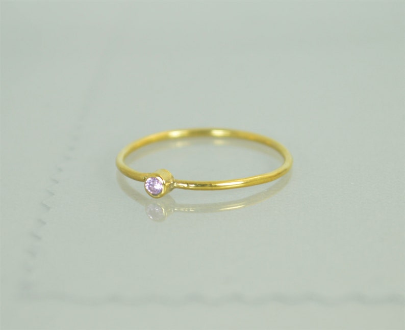 Tiny Pink Tourmaline Ring, Solid Gold Tourmaline Ring, Pink Tourmaline Stacking Ring, Pink Mothers Ring, October Birthstone, Tourmaline Ring image 2