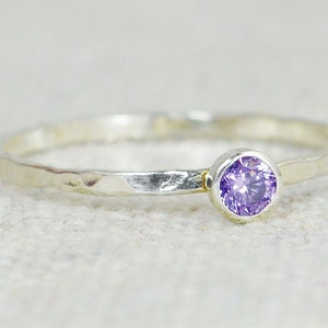 Dainty Amethyst Ring, Hammered Ring, Stackable Ring, February Birthstone, Amethyst Ring, Gemstone Ring, Promise Ring, Stacking Ring, Alari image 1
