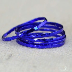 Super Thin Blue Silver Stackable Rings,Blue Ring,Stack Rings,Blue Stacking Rings, Blue Jewelry, Thin Blue Ring, Royal Blue, Blue accessory image 2