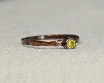 Bronze Copper Topaz Ring, Classic Size, Stackable Rings, Mother's Ring, November Birthstone, Copper Jewelry, Yellow Ring, Pure Copper, Band